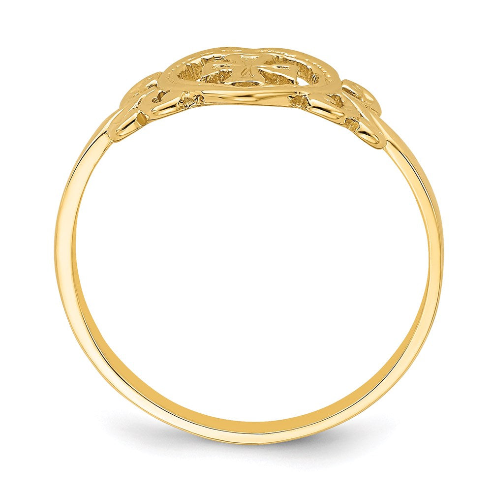 14k yellow gold polished cross in heart ring r847