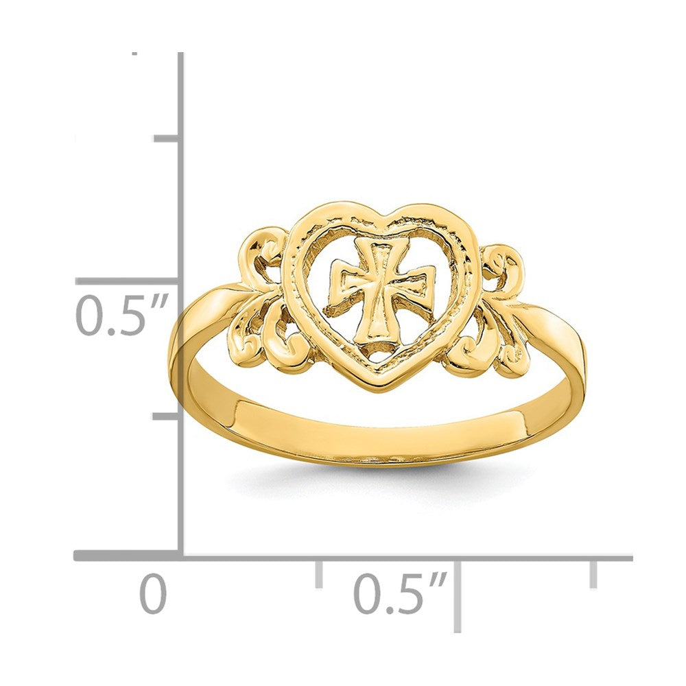 14k yellow gold polished cross in heart ring r847