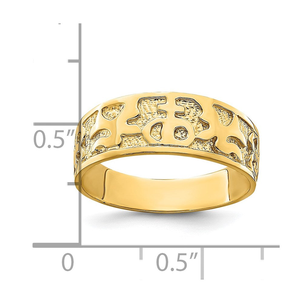 14k yellow gold textured and polished dove engraved band r849