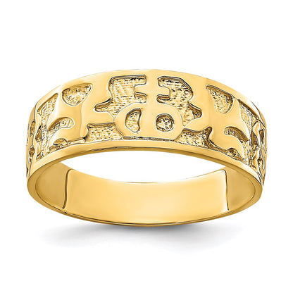 14k yellow gold textured and polished dove engraved band r849