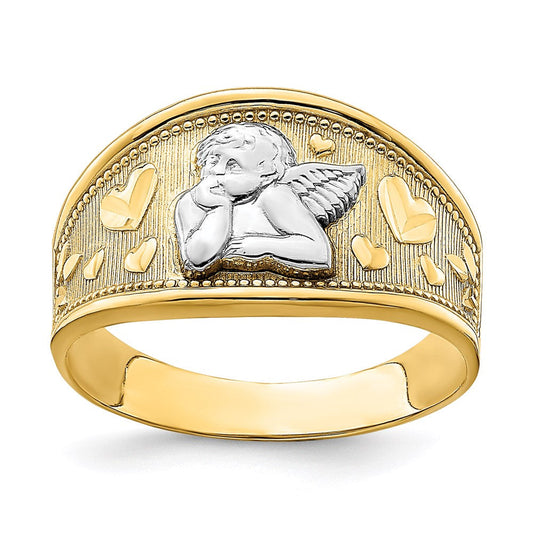 14k yellow gold w rhodium angel and heart band r852
