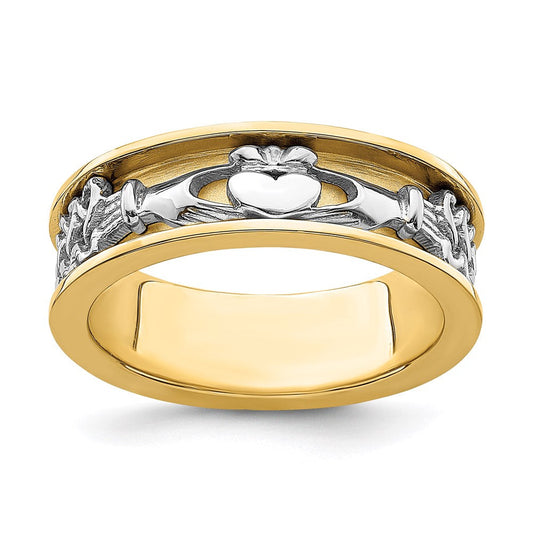 14k yellow gold two tone claddagh band r872