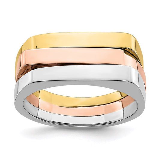 14k tri color gold contemporary flat top band r883