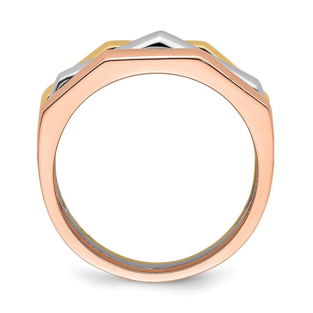 14k tri color gold polished ridged peak band r885
