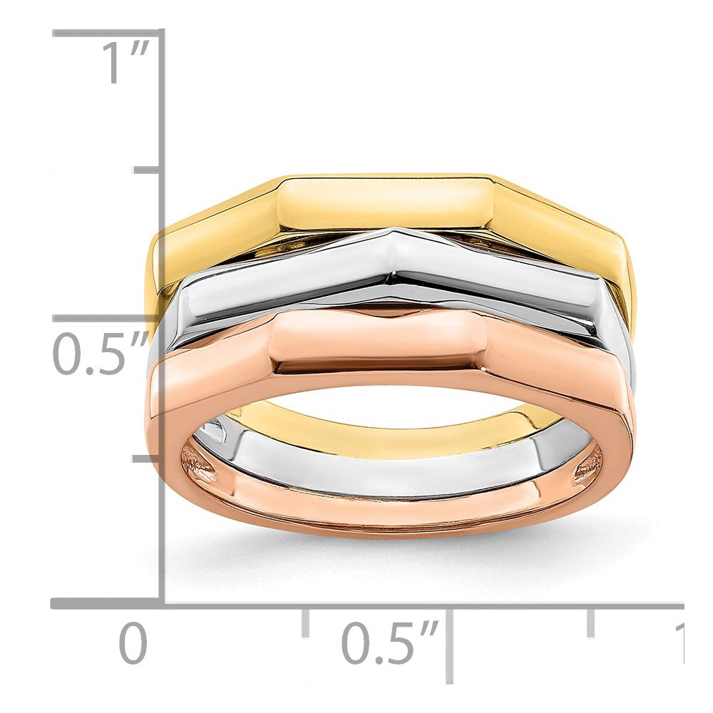 14k tri color gold polished ridged peak band r885