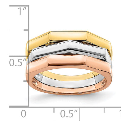 14k tri color gold polished ridged peak band r885