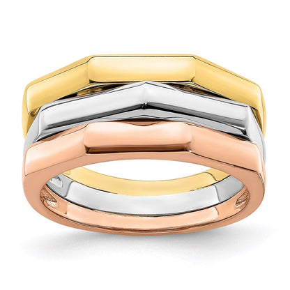 14k tri color gold polished ridged peak band r885