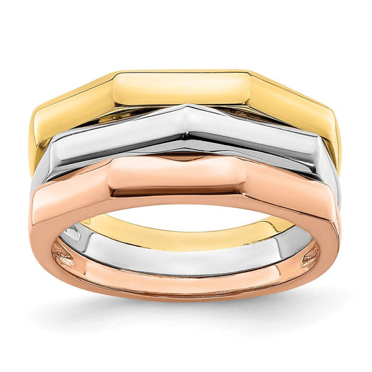 14k tri color gold polished ridged peak band r885