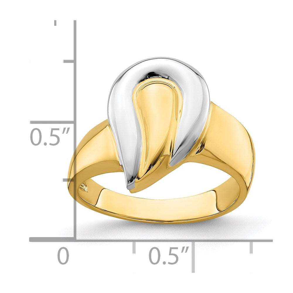 14k yellow gold w rhodium polished teardrop ring r894