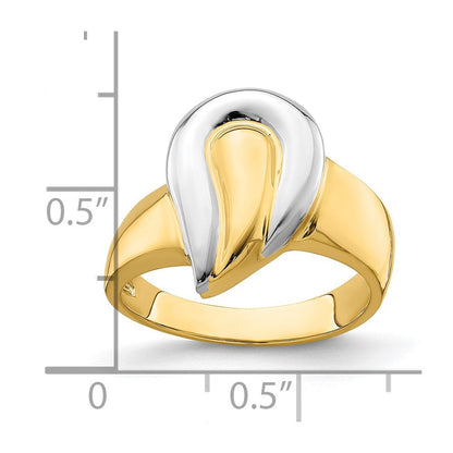 14k yellow gold w rhodium polished teardrop ring r894