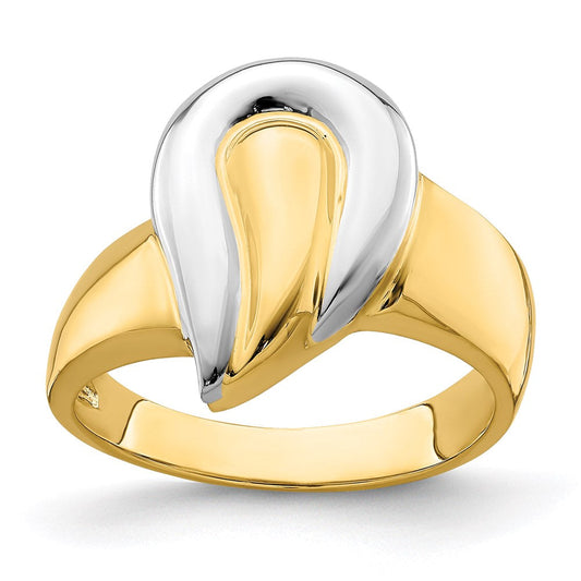 14k yellow gold w rhodium polished teardrop ring r894