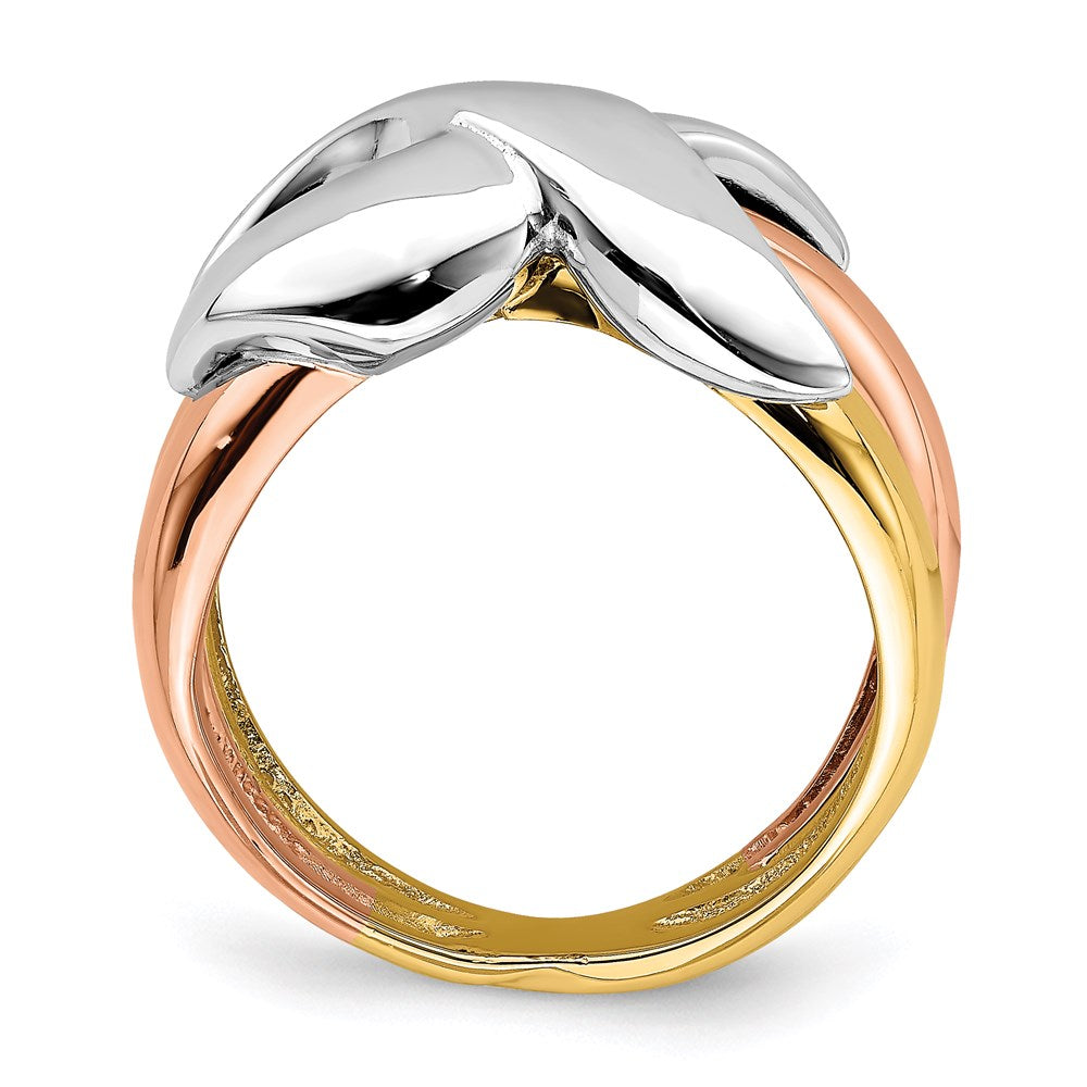 14k tri color gold polished criss cross fancy band r901
