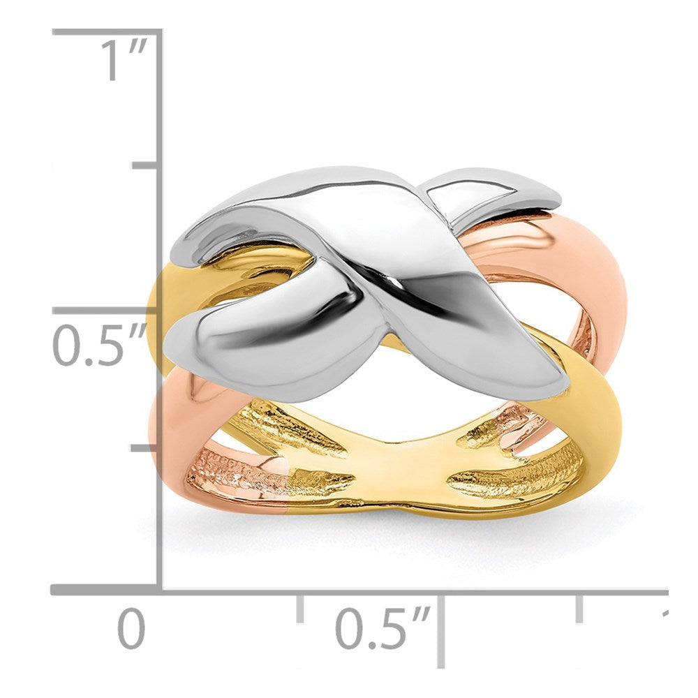14k tri color gold polished criss cross fancy band r901