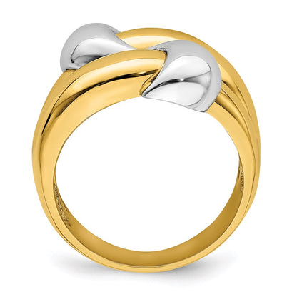 14k two tone gold polished knot dome band r906
