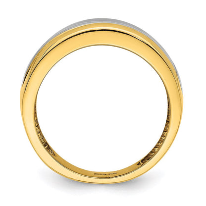14k yellow gold w rhodium polished wide center ridge ring r907