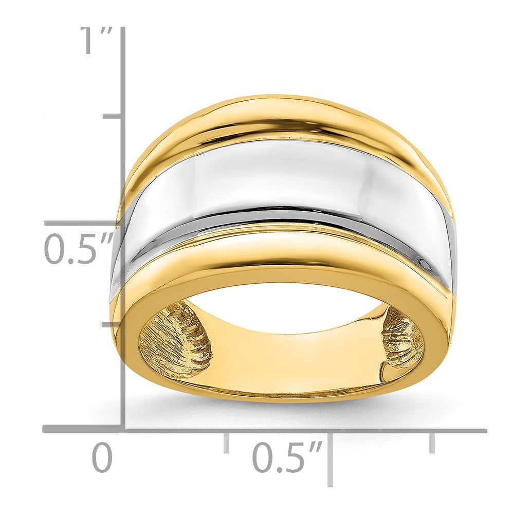14k yellow gold w rhodium polished wide center ridge ring r907
