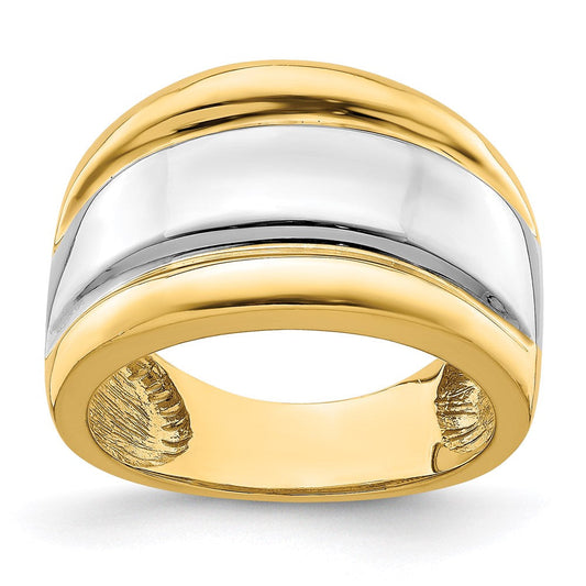 14k yellow gold w rhodium polished wide center ridge ring r907