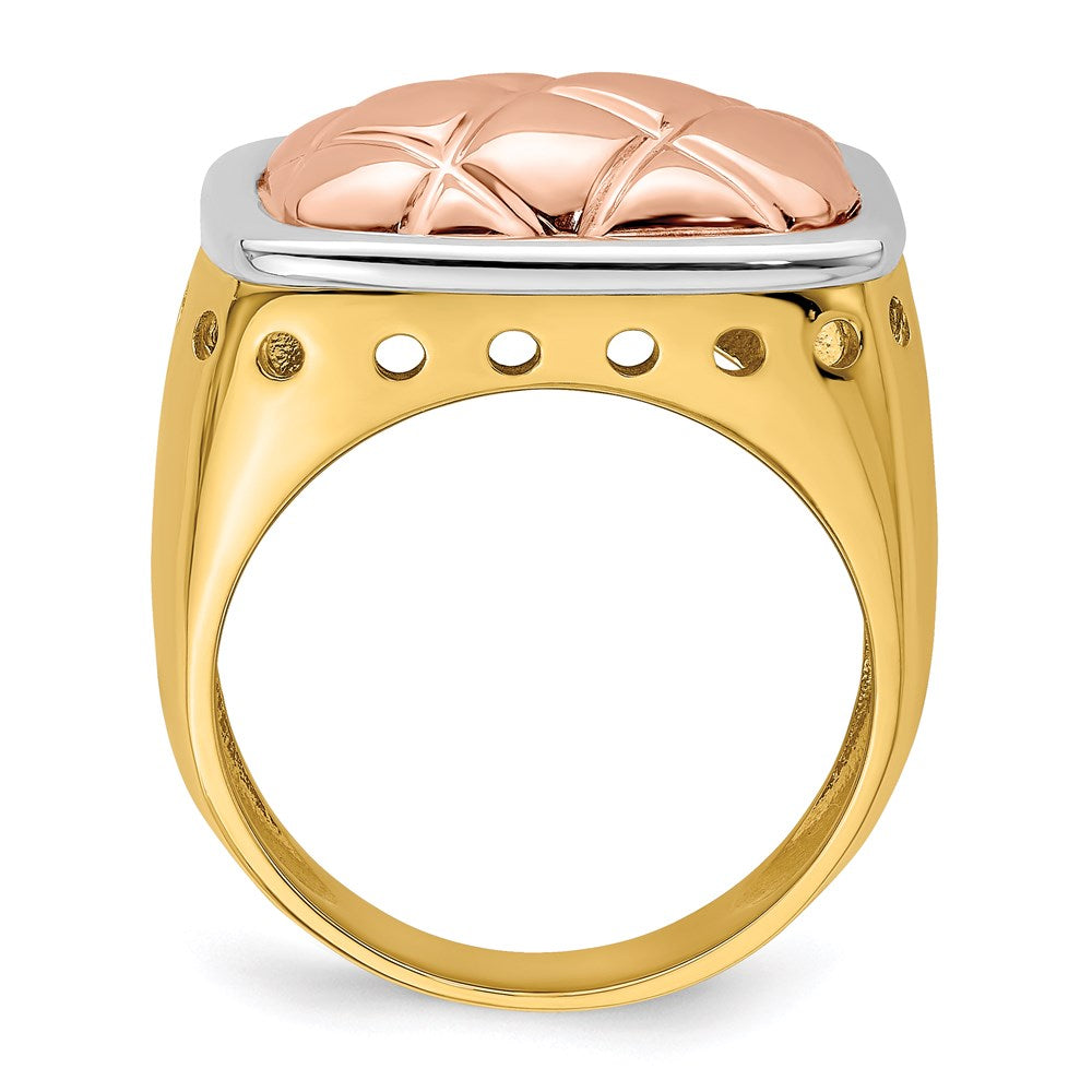 14k tri color gold quilted top design band r908