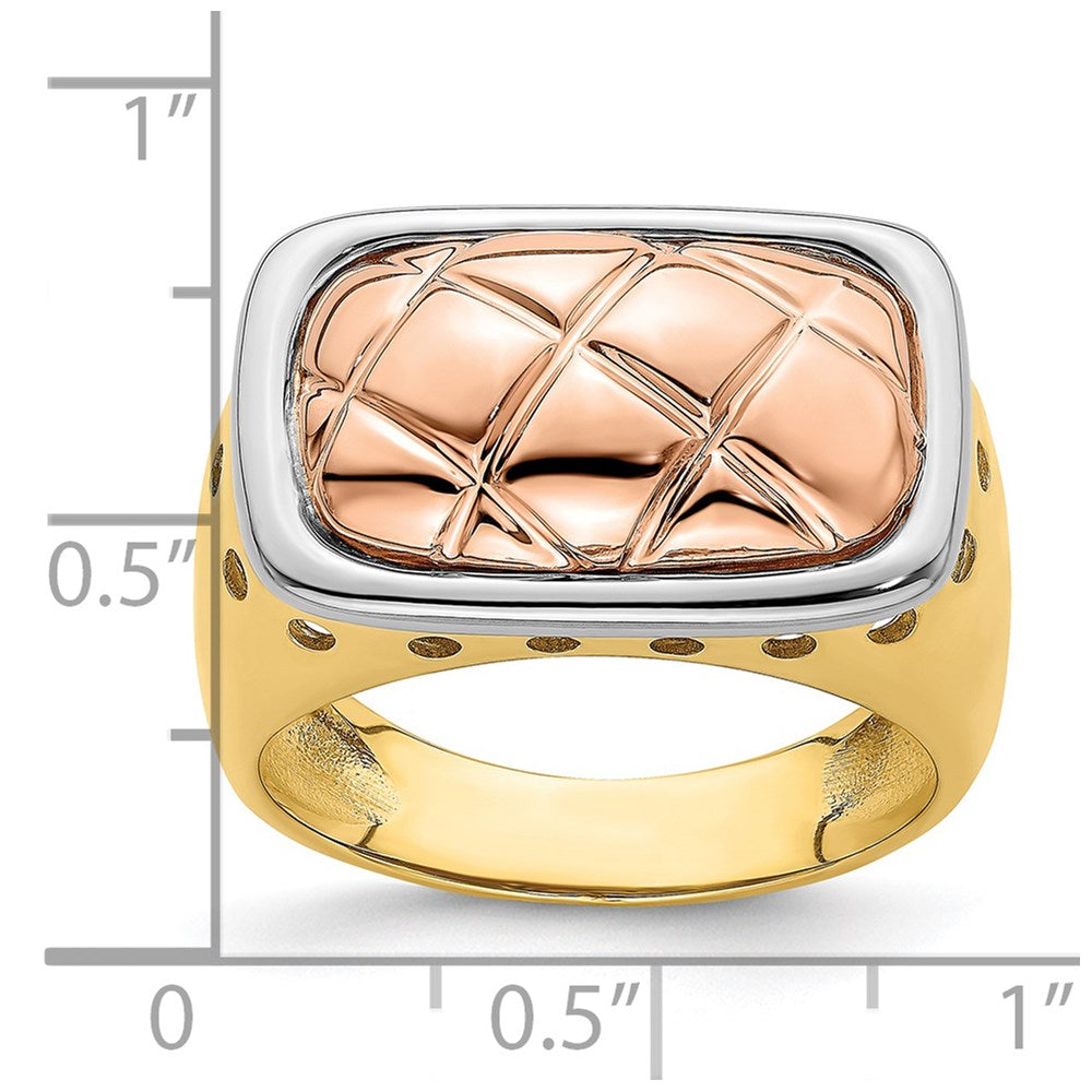 14k tri color gold quilted top design band r908