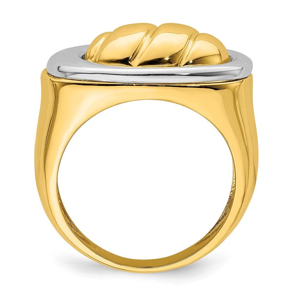 14k two tone gold polished oval top ring r909