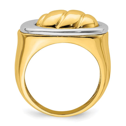 14k two tone gold polished oval top ring r909