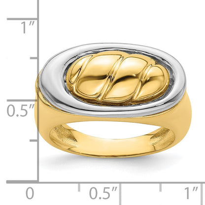14k two tone gold polished oval top ring r909