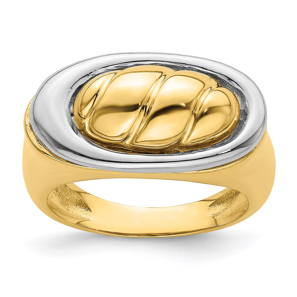 14k two tone gold polished oval top ring r909