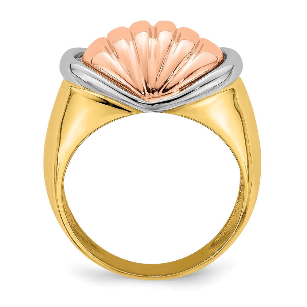 14k tri color gold oval shrimp fan design ring r915