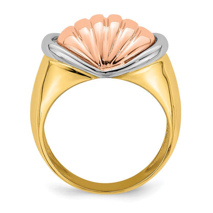 14k tri color gold oval shrimp fan design ring r915