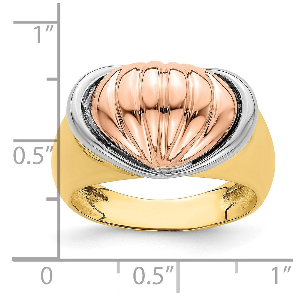 14k tri color gold oval shrimp fan design ring r915
