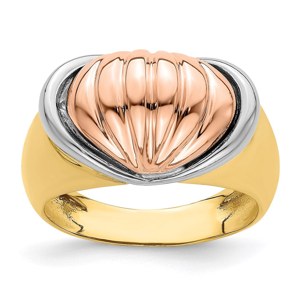 14k tri color gold oval shrimp fan design ring r915