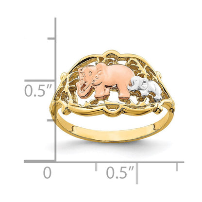 14k two tone gold w white rh two elephants ring r924