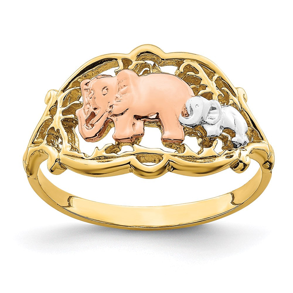 14k two tone gold w white rh two elephants ring r924