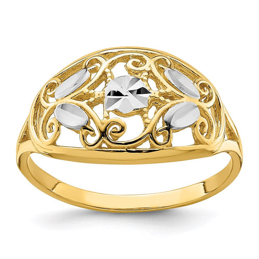 14k yellow gold w rhodium d c oval filigree ring r939