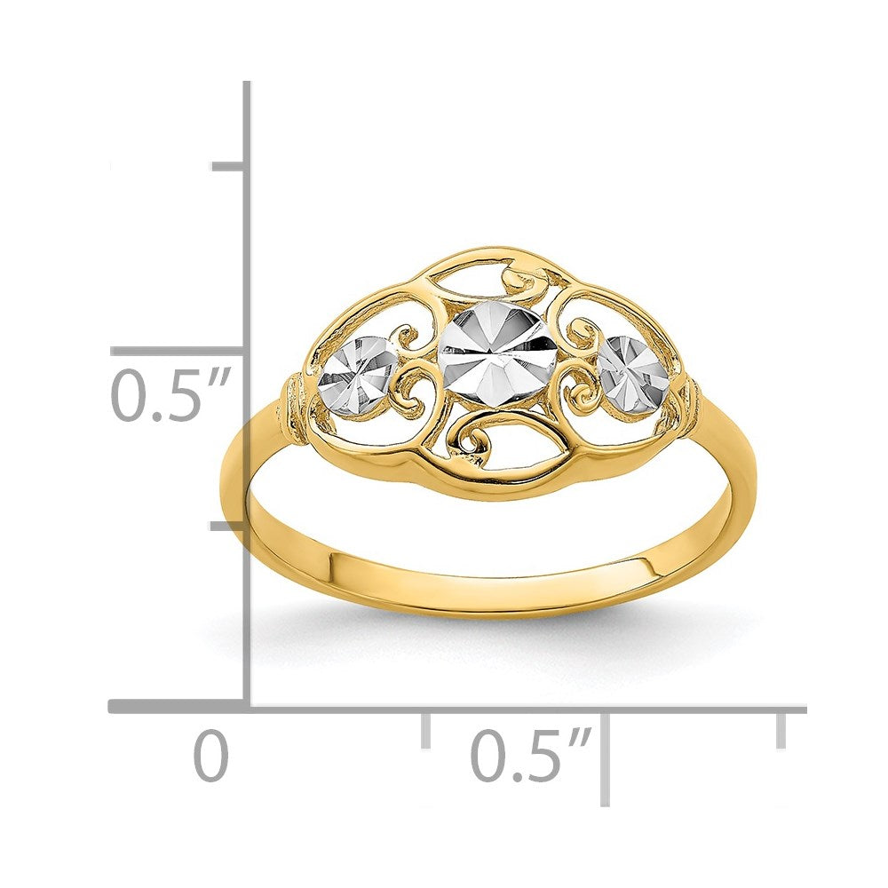 14k yellow gold w rhodium d c circles w scalloped edge ring r940