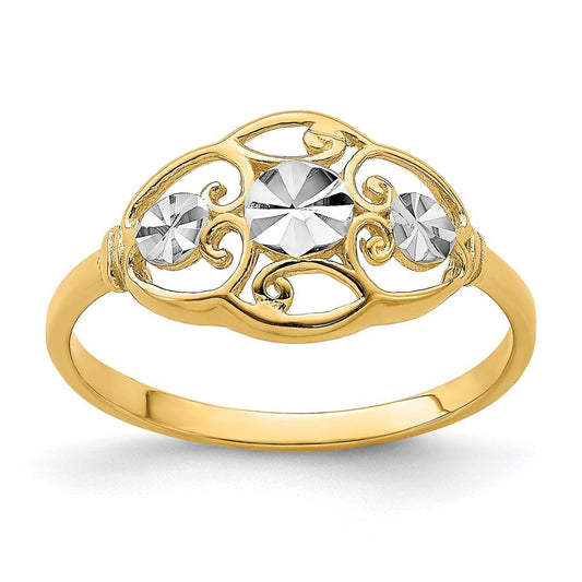 14k yellow gold w rhodium d c circles w scalloped edge ring r940