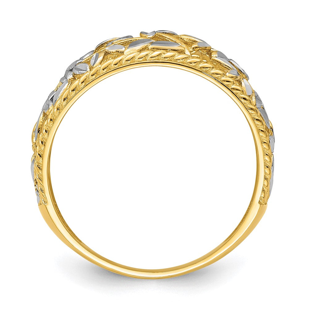 14k yellow gold w rhodium diamond cut filigree leaf ring r945