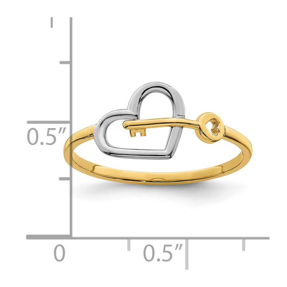 14k yellow gold w rhodium heart and key ring r948