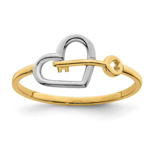 14k yellow gold w rhodium heart and key ring r948
