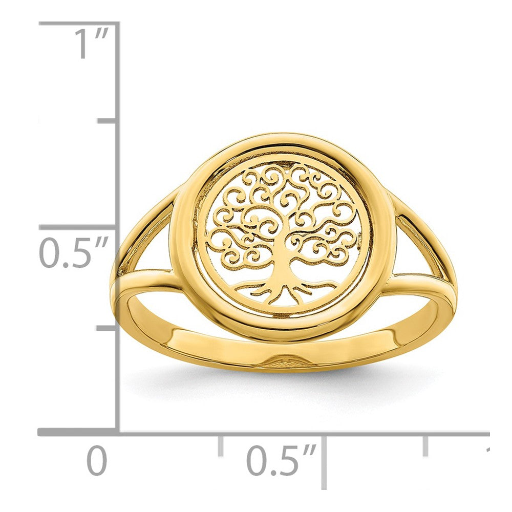 14k yellow gold polished tree of life in circle ring r949