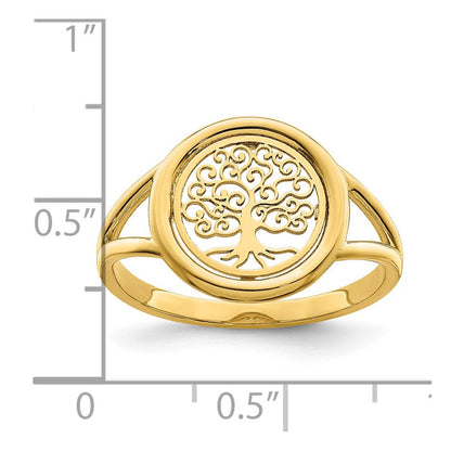 14k yellow gold polished tree of life in circle ring r949