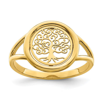 14k yellow gold polished tree of life in circle ring r949