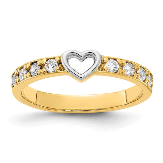 14k yellow gold white rhodium cz heart ring r954