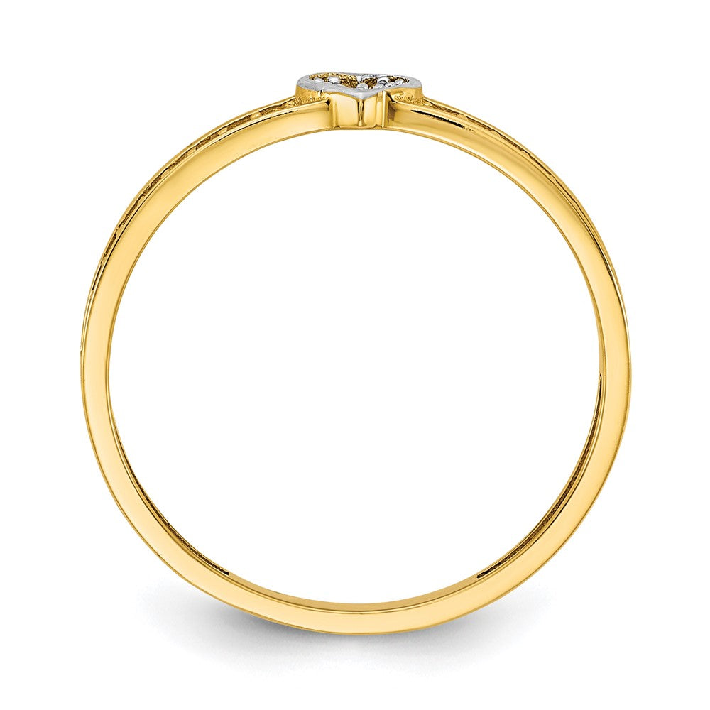 14k yellow gold w white rhodium polished with heart and cz ring r956