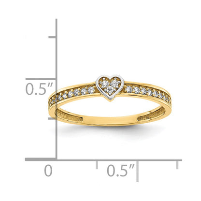 14k yellow gold w white rhodium polished with heart and cz ring r956