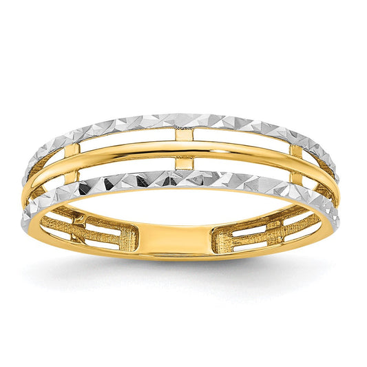14k yellow gold w white rhodium polished real diamond cut ring r958