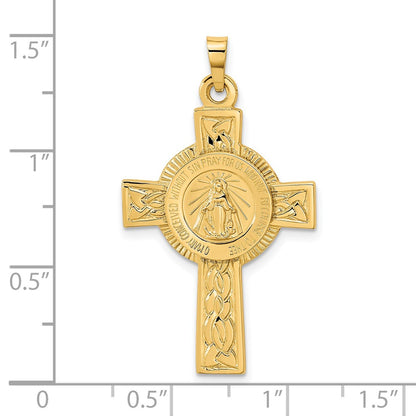 14k Yellow Gold Cross with Miraculous Medal Pendant