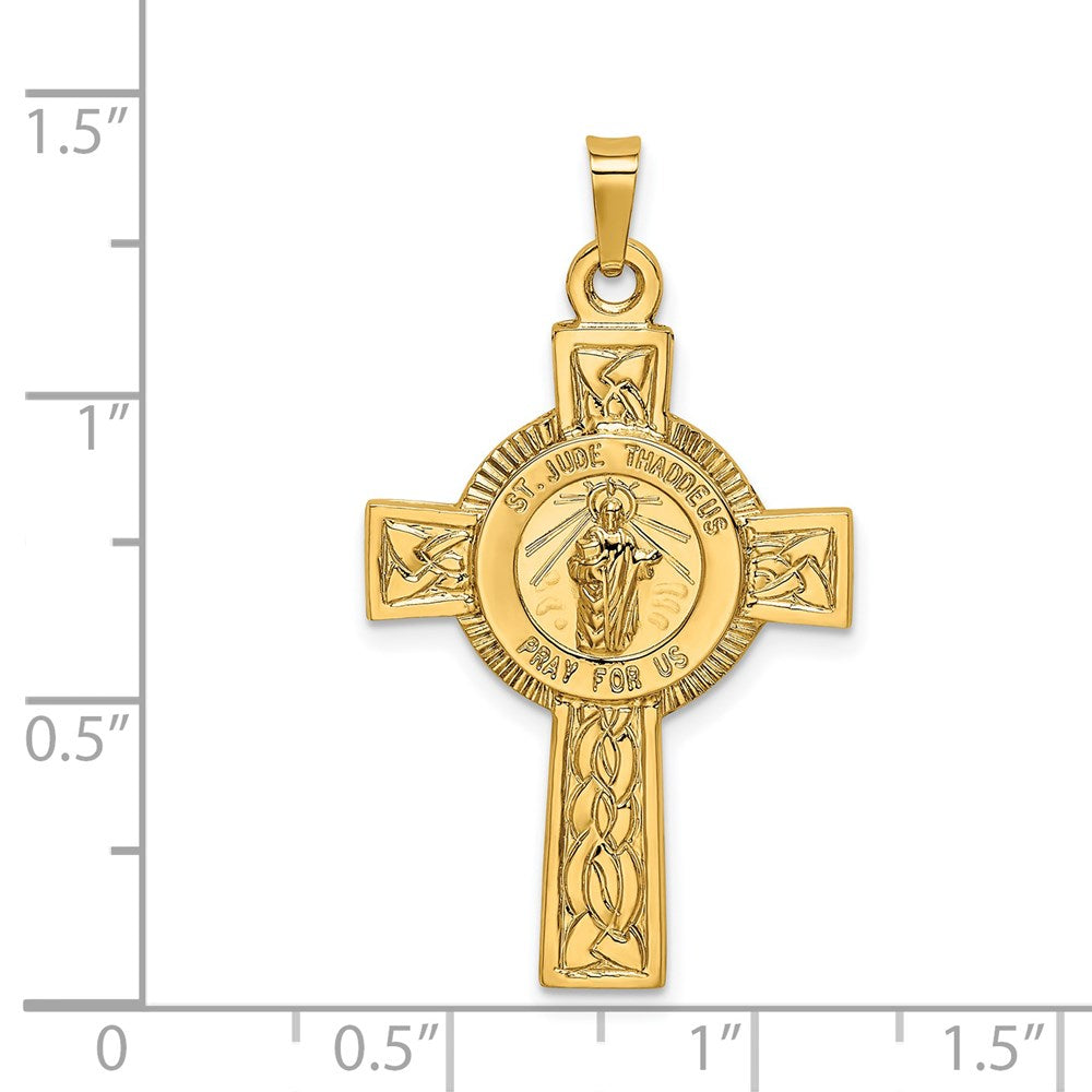 14k Yellow Gold Cross w/St. Jude Medal Pendant