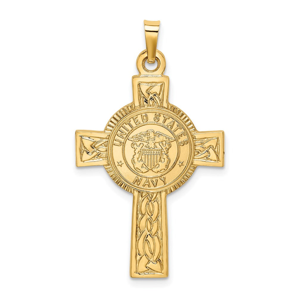 14k Yellow Gold Cross w/Navy Insignia Pendant