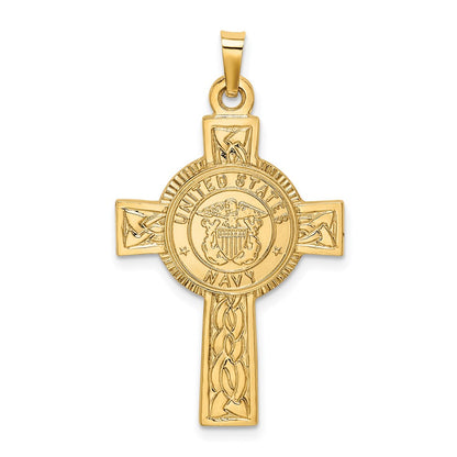 14k Yellow Gold Cross w/Navy Insignia Pendant